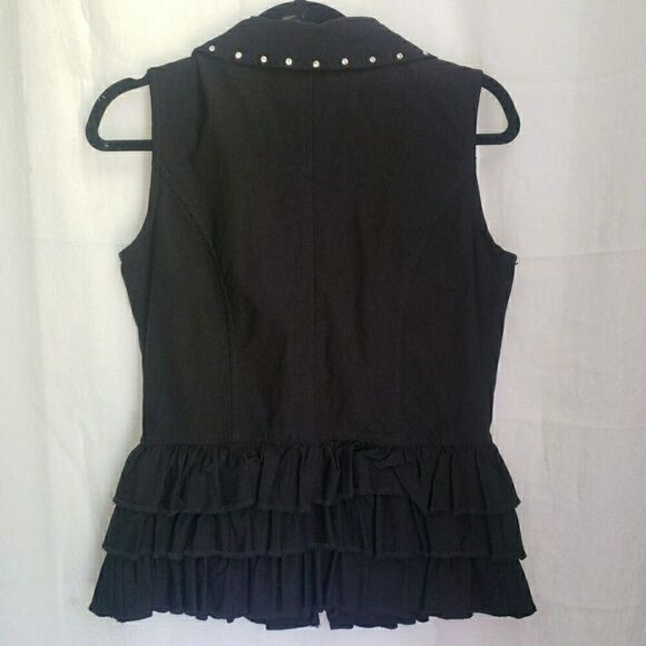 Grunge Emo Sleeveless Tiered Pleated Zip Up Vest Studs Whimsy Goth Womens Size S - Picture 6 of 13